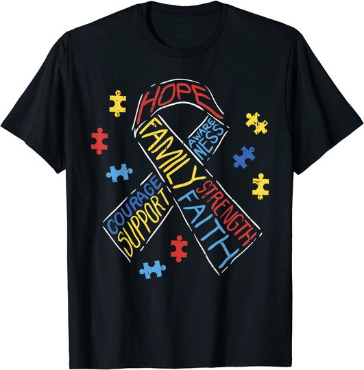Discover Autism Ribbon Words Awareness Puzzle Support Autistic T Shirt