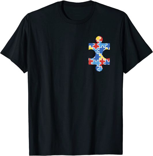 Discover Autism Awareness Puzzle Piece Pocket T Shirt