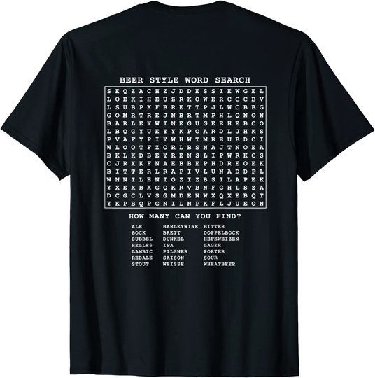 Styles Of Craft Beer Word Search Puzzle T Shirt