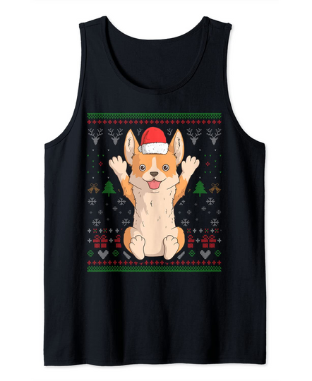 Corgi Dog Santa Claus Ugly Christmas Pattern Holiday X-Mas Tank Top
