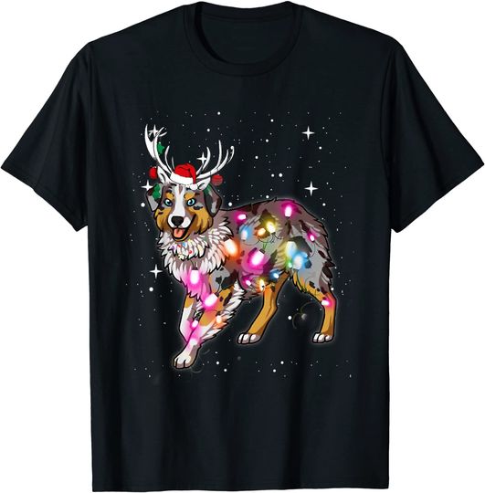 Australian Shepherd Christmas Lights Pajama Funny Dog T-Shirt