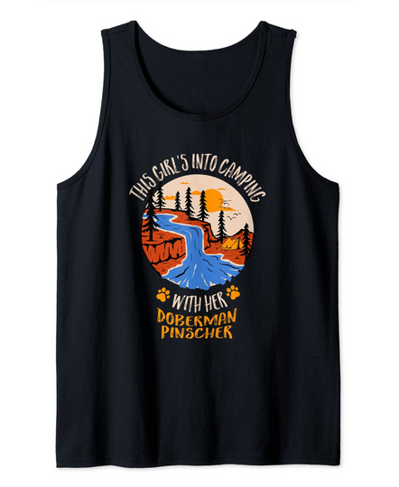 Girl's Into Camping with Her Doberman Pinscher Tank Top