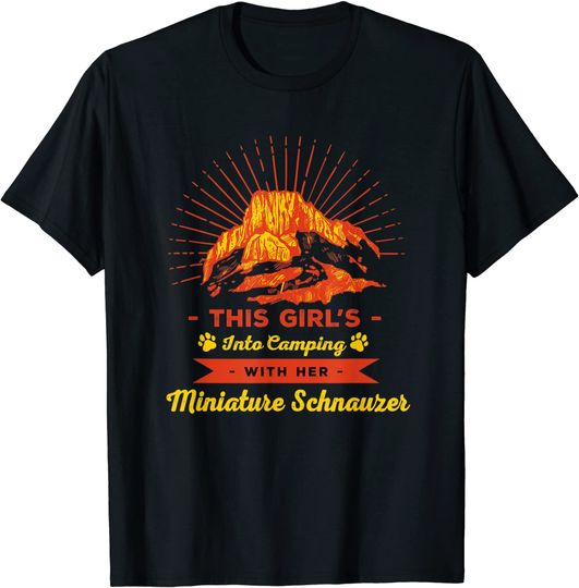 Girls Into Camping with Her Miniature Schnauzer Dog T-Shirt