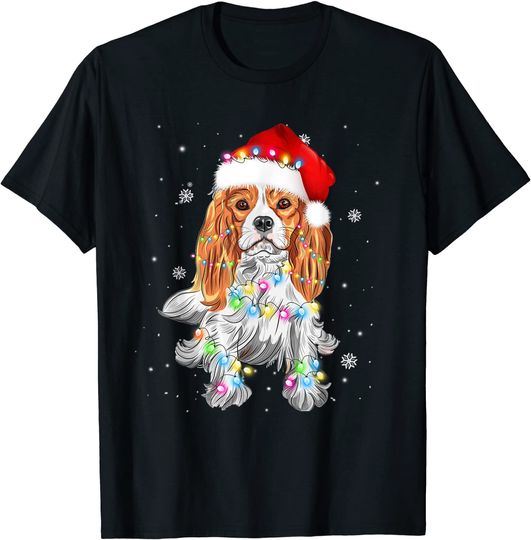 Christmas Cavalier King Charles Spaniel Lights Santa Hat T-Shirt