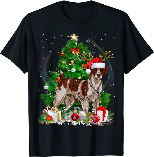 Discover Funny Brittany Spaniel Christmas Tree Light Pajama Dog Xmas T-Shirt