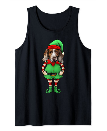 Funny Christmas Elf Brittany Spaniel Dog Tank Top