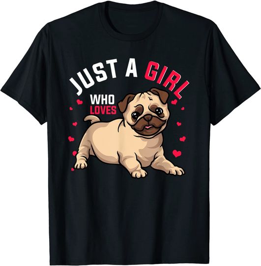 Cute Pug Lovers Hearts Girl T-Shirt