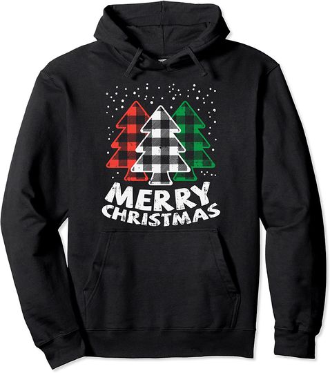 Discover Green White Red Buffalo Plaid Merry Christmas Pullover Hoodie