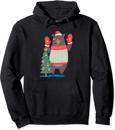 The Big Christmas Bear Near Of Christmas Tree Funny Pullover Hoodie