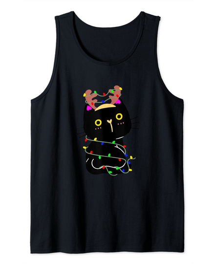 Christmas Black Cat Christmas Light Tank Top
