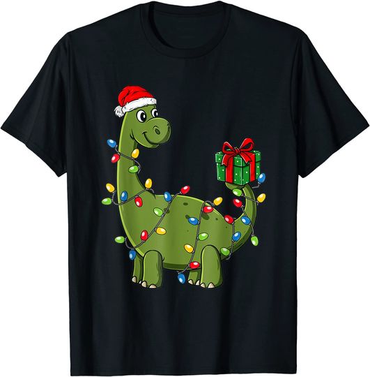 Christmas Dinosaur With Lights Funny T-Shirt