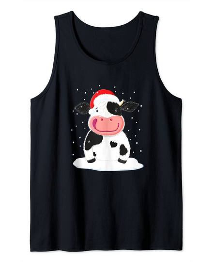 A Happy Holstein Cow In The Christmas Snow Tank Top