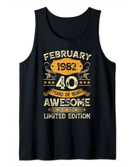 Discover 40 Year Old Gift Vintage February 1982 40th Birthday Gift Tank Top