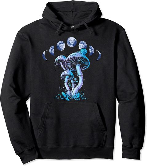 Mushroom Mystical Mycology Shrooms Moon Phases Cottagecore Pullover Hoodie