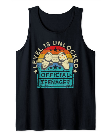 Vintage 13 Years Old Shirt- Gamer Level 13  Teenager Tank Top