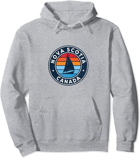 Discover Nova Scotia Canada Vintage Sailboat Retro 70s Pullover Hoodie