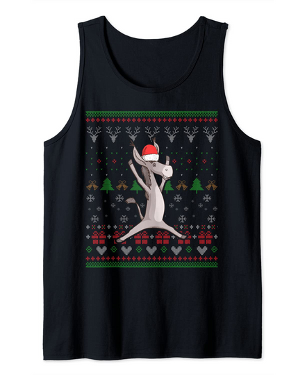 Donkey Santa Claus Ugly Christmas Pattern X-Mas Holiday Tank Top