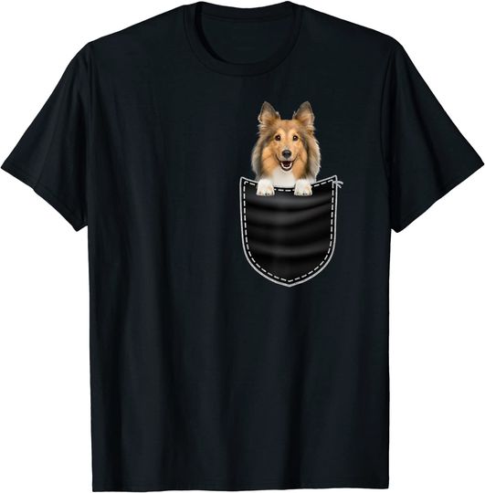 Cute Rough Collie Dog Pocket Design Shirt