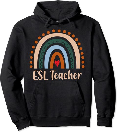 ESL Teacher Boho Rainbow Back To School Appreciation Pullover Hoodie