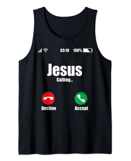 Jesus Is Calling Mobile Phone Call Design Religious Tank Top