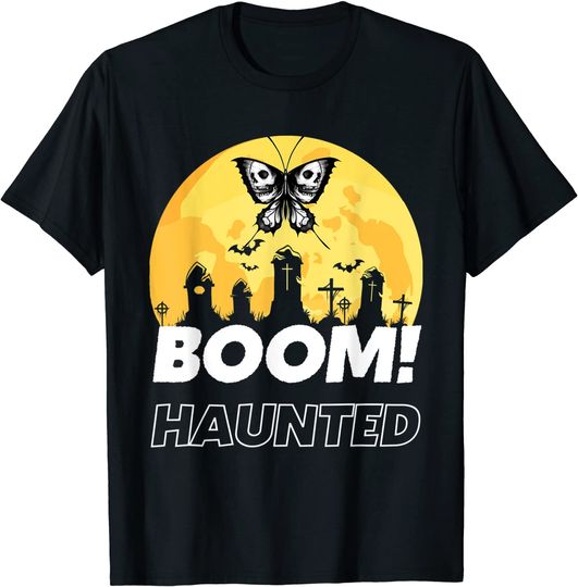 Halloween Haunted Mansion Spooky Skull Butterfly Graveyard T-Shirt