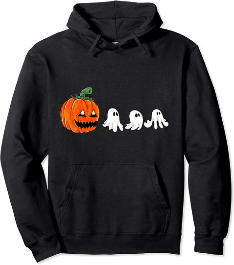 Halloween Pumpkin Eating Ghost Pullover Hoodie