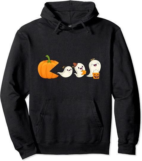 Funny Halloween Pumpkin Eating Ghost Pullover Hoodie