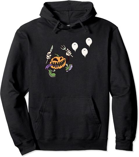 Funny Halloween Design Pumpkin Eat Ghosts Pullover Hoodie