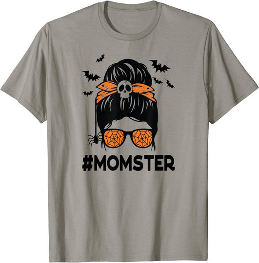 Messy Bun Mom Halloween Funny Momster T-Shirt
