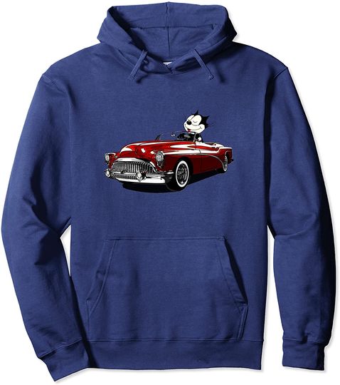 Felix Old-Skool Cat Drives Retro Red Lowrider Convertible Pullover Hoodie