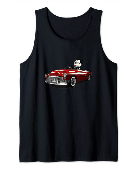Felix Old-Skool Cat Drives Retro Red Lowrider Convertible Tank Top