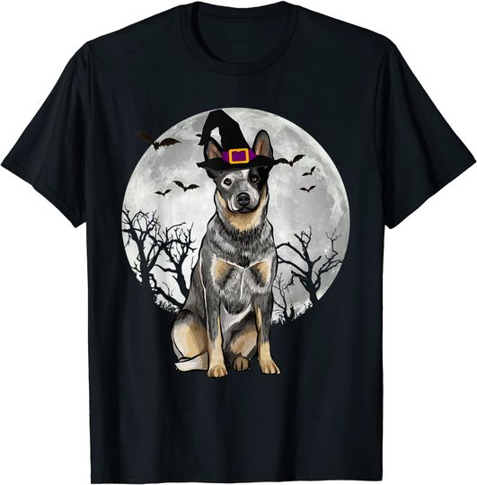 Scary Australian Cattle Dog Witch Hat Halloween T-Shirt