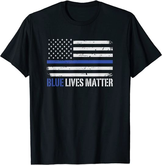Discover Blue Lives Matter Thin American Flag Cop T-Shirt