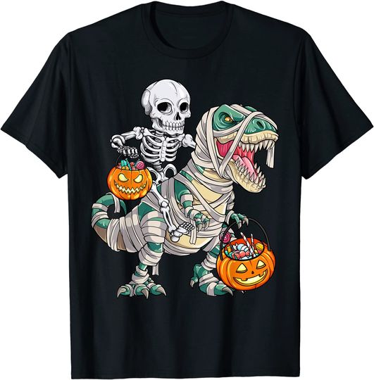 Discover Skeleton Riding Mummy Dinosaur T-rex T-Shirt