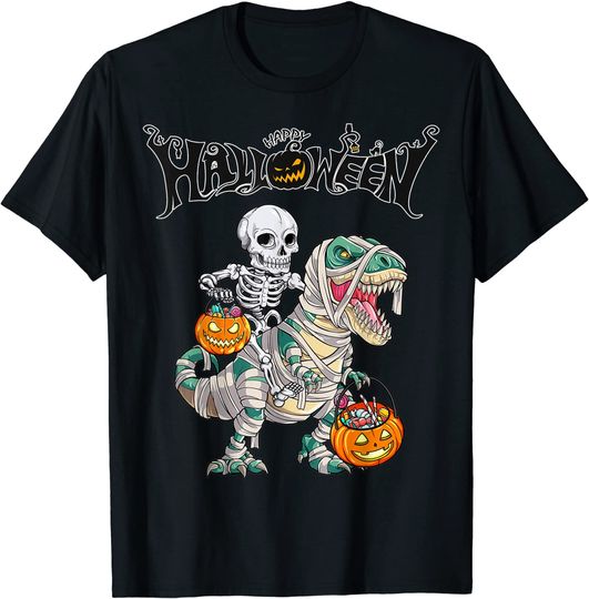 Discover Skeleton Riding Mummy Dinosaur T-rex T-Shirt