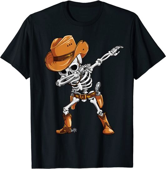 Discover Dabbing Skeleton Cowboy Halloween T-Shirt