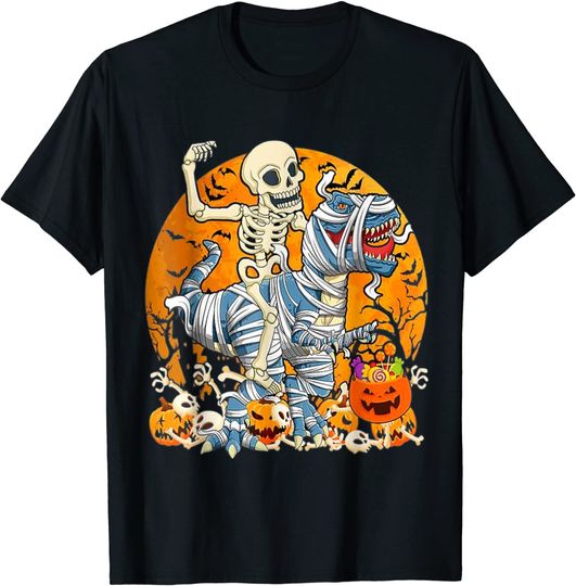 Discover Skeleton Riding Mummy Dinosaur T-rex T-Shirt