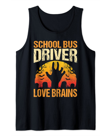 School Bus Driver Love Brains Retro Halloween Tank Top