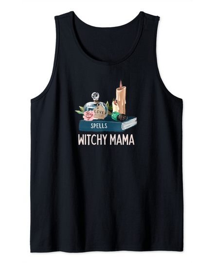 Witchy Mama Wicca Gift Spell Books and Candles Pagan Tank Top
