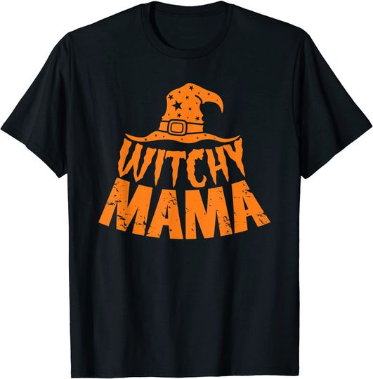 Witchy Mama, Halloween Costume For Women Witch Hat Orange T-Shirt