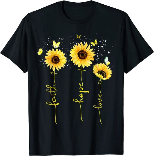 Vintage Faith Cross Hope Love Sunflower Butterfly Christian T-Shirt