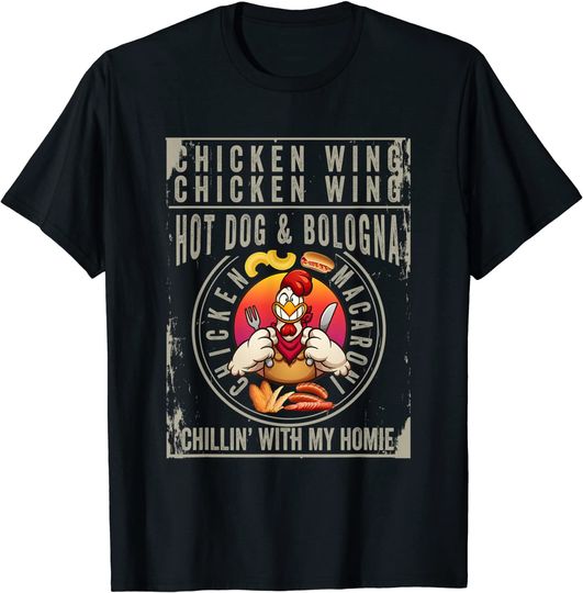 Discover Cooked Chicken Wing Chicken Wing Hot Dog Bologna Macaroni T-Shirt