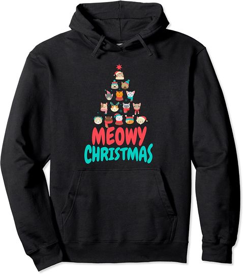 Meowy Christmas Merry Christmas For Cat Lovers Pullover Hoodie