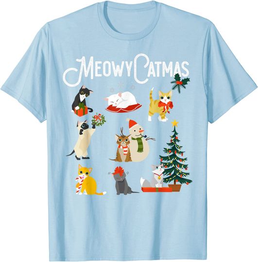 Meowy Catmas Christmas Kittens Cute Holiday Graphic T-Shirt