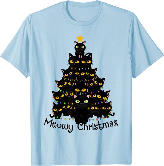 Meowy Cat Christmas Tree Shirt Men Women Tee Plus Size T-Shirt