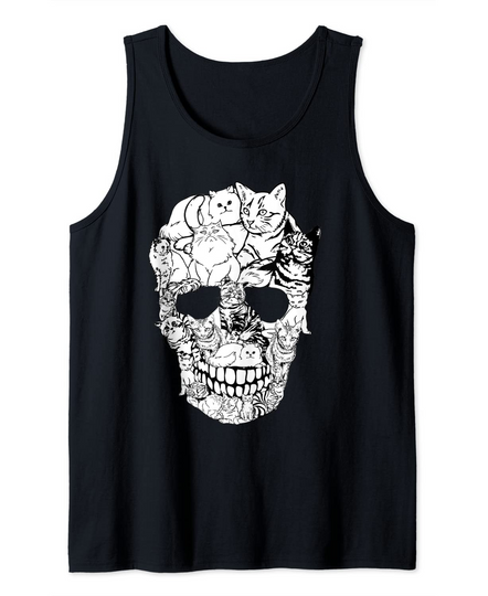 Cat Skull Shirt Kitty Skeleton Halloween Costume Skull Cat Tank Top