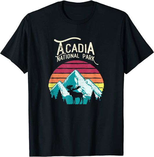 Vintage Acadia National Park Maine Mountains Moose T Shirt
