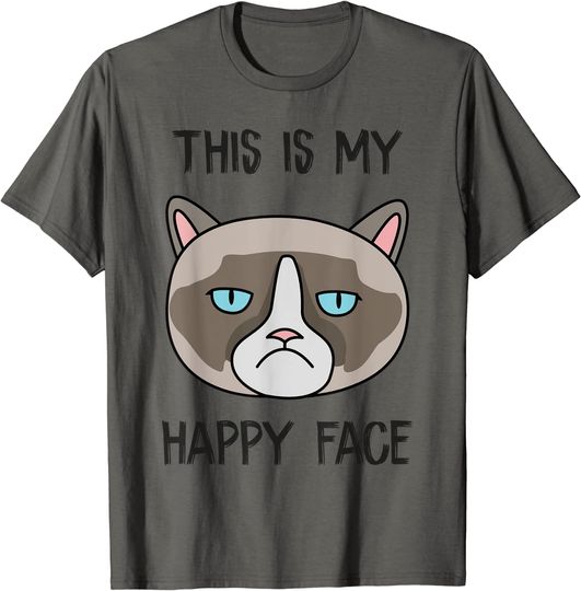 Discover This Is My Happy Face Funny Grouchy cat T-Shirt