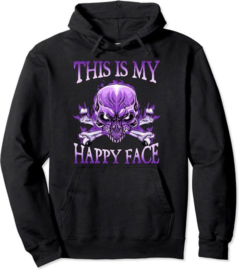 Discover This is my happy face Halloween purple skull Pullover Hoodie