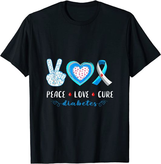 Discover Peace Love Cure Diabete world diabetes awareness T-Shirt